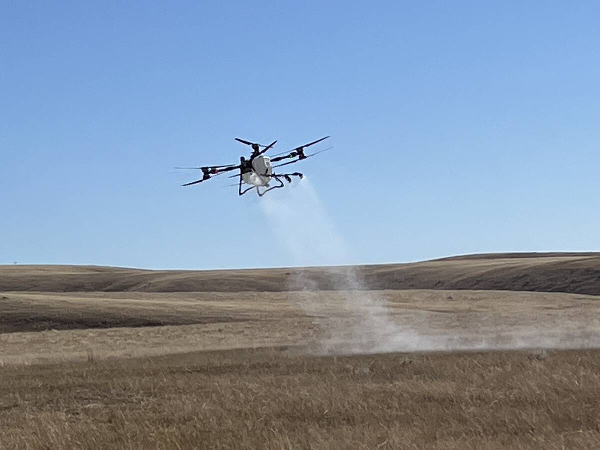 The drone is capable of covering 82 acres per hour when traveling at 72 km-h at its maximum spraying capacity.