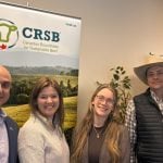 (left to right): Sam Hamam (McDonald&rsquo;s Canada), Kristine Tapley (Cargill), Laura Buss (CRSB youth councillor), Ryan Beierbach (CRSB chair). Photo: CRSB
