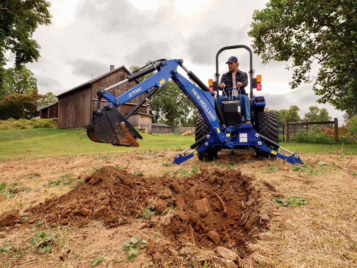 New Holland’s latest Workmaster compact tractor is equipped with the 270BC backhoe.