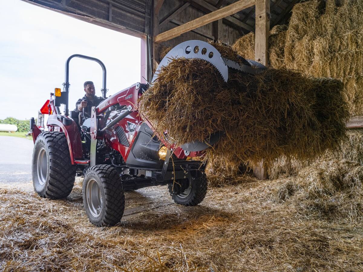 Case IH’s Farmall 40A compact tractor with a grapple attachment. Photo: CNH