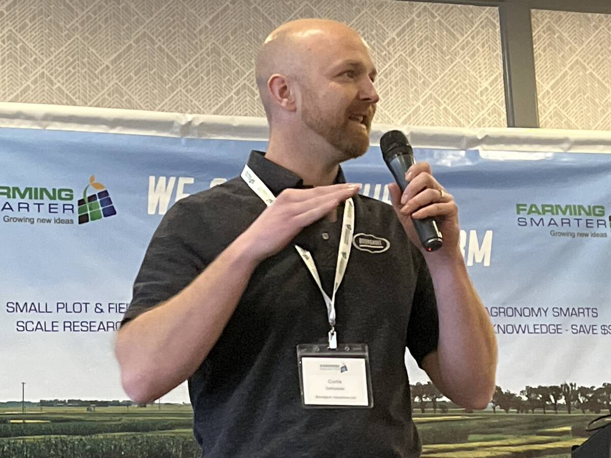 Curtis deGooijer, agronomy manager at Bourgault Industries, recently talked about canola seeding rates at the Farming Smarter Conference and Trade Show in Lethbridge. Photo: Greg Price