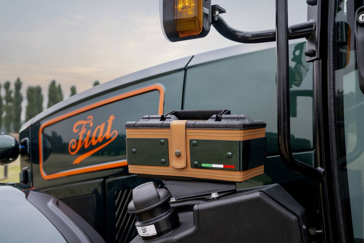 One of the unique touches built into the tractor is a leather-wrapped tool box. Photo: New Holland