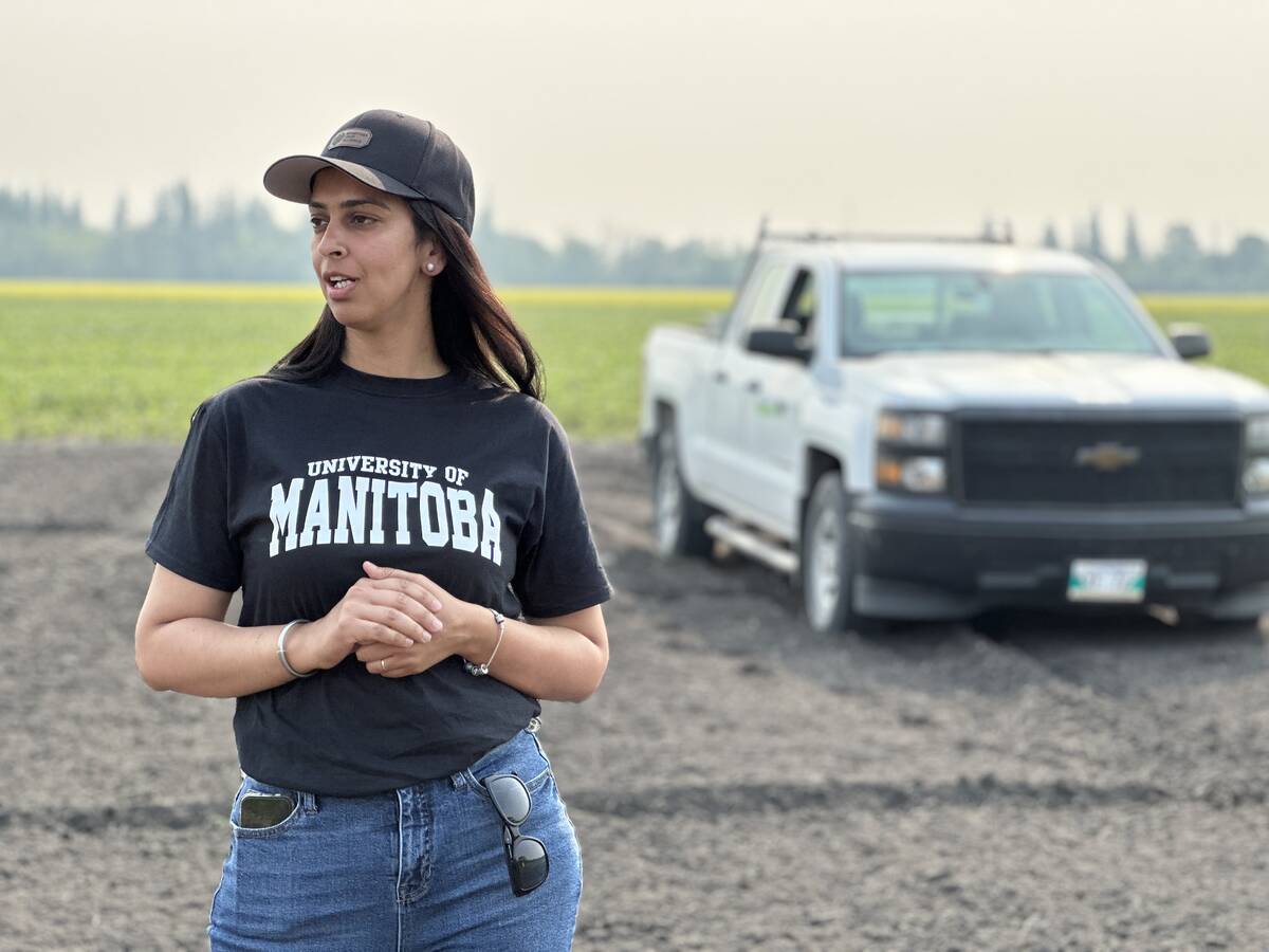 Loveleen Kaur Dhillon U of M, at Arborg, man, July 2025, dn. Photo: Don Norman