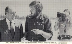 Interviewing Bob Stanfield during election campaign of 1974. 